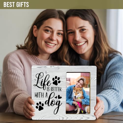 Life Is Better With A Dog Wood Photo Frame, Memorial Picture Frame for Pet Lovers - color: Dog