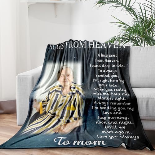 Arovene Ship Next Day, Custom Memorial Blanket with Photo - Printed in USA, A Hug from Heaven Blanket, Personalized Sympathy Gifts for Loss of Loved One Dad Mom Husband Wife Friend Dog Memorial Gifts - color: Style 09