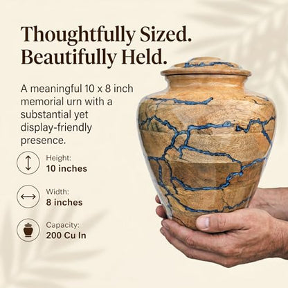 Handcrafted Decoarative Wooden Urns for Human Ashes Adult Male Female, Wooden Urn Box for Pets, Memorial Urn, Funeral Cremation Urn Jar Wooden - (Large 200 cu/in) - size: Large