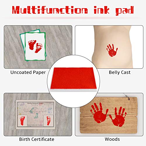 Ink Pad, 5x4'' Washable Non-Toxic Ink Stamp Pad for Baby Footprint Handprint, Red - color: Red