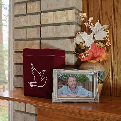 Velvet Urn Bag with TSA Approved Cremation Container | Holds Cremated Ashes of Human Adult | For Use in a Niche or Ground Burial | Fits Crowne Burial Urn Vault (Burgundy) - color: Burgundy