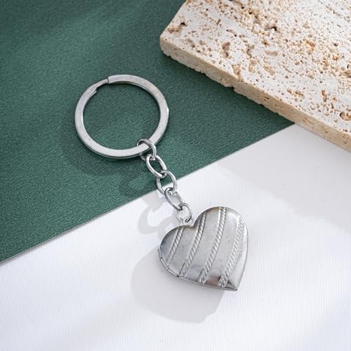 2PCS Elegant Heart Locket Keychain with Decorative Chain Stainless steel, Heart Pattern Design, Photo Frame Pendant - color: Heart-5