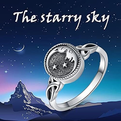 YAFEINI Moon and Star Urn Ring for Ashes Sterling Silver Memorial Keepsake Rings Cremation Jewelry for Women (10)