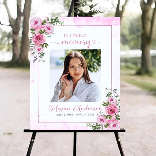 Pink Funeral Welcome Sign, Celebration of Life Welcome Sign, Memorial Sign, in Loving Memory Sign, Celebration of Life Funeral Sign, Celebration of Life Sign, Memorial Sign with Photo #W - color: Version #28