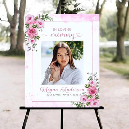 Pink Funeral Welcome Sign, Celebration of Life Welcome Sign, Memorial Sign, in Loving Memory Sign, Celebration of Life Funeral Sign, Celebration of Life Sign, Memorial Sign with Photo #W - color: Version #28