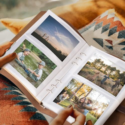 Photo Album 4x6 200 Photos, Genuine Leather Albums Page Refillable with 30 Pieces Writing Paper, Best Gift for Travel Wedding Kids Graduation Baby Picture Album Scrapbook - color: Coffee Tree