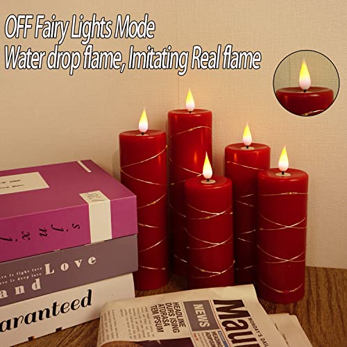 Red Flameless Candle with Remote Control LED Candle with String Lights Battery Powered Flameless Candle4'' 5'' 6'' 7'' 8'' Candles of 5 Pcs - size: Red - 5 Pack