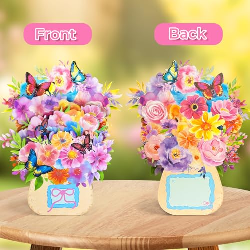 Pop Up Birthday Cards for Women | Butterflies & Paper Flowers Pop-Up Bouquet, With Envelope, Thank You Cards, Gift for Wife Mom Mother in Law - color: Watercolor Butterfly Bouquet