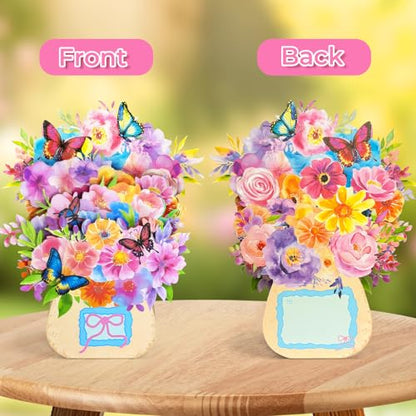 Pop Up Birthday Cards for Women | Butterflies & Paper Flowers Pop-Up Bouquet, With Envelope, Thank You Cards, Gift for Wife Mom Mother in Law - color: Watercolor Butterfly Bouquet