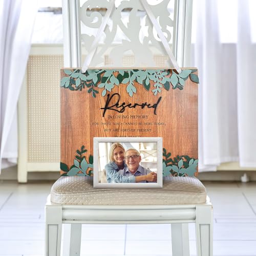 Wedding Memorial Sign 3D Raised Letters Layered Wood Sign with Ribbon Reserved Signs Blue Floral Flower in Loving Memory of Love Ones Parents Celebrating Ceremony Memories Seat Sign Heaven - style: 3D Layered Seat Sign