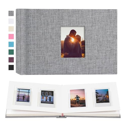 Instax Mini Photo Album with Writing Space, 56 Pockets, Grey | Compatible with 2x3 inch & Polaroid Pictures, Recessed Clear Pockets, Wedding Guest Book and Family Memories - color: Grey, size: 52 Pockets