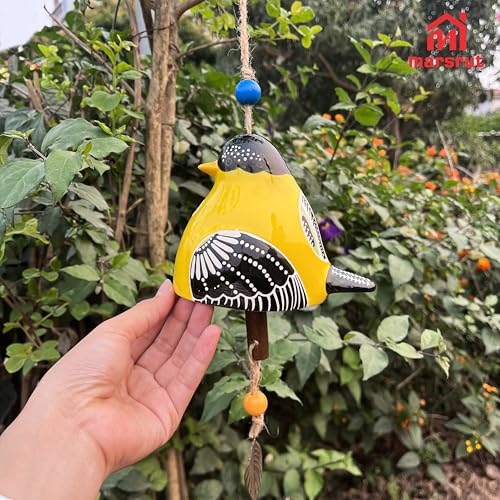 Bird Song Bell Wind Chime, Ceramic Cardinal Fashion Hanging Windchimes for Rustic Music Garden Backyard Church Decoration Porch Outside Outdoor Festival Memorial Gift Witness Friendship (Yellow)
