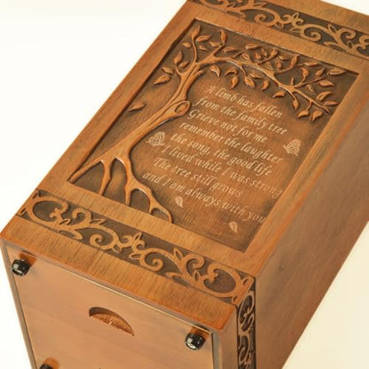 KIMNAG Wooden Cremation Urn for Human Wood Ashes Decorative Box Funeral Urns for Adult Male Female with Burial or Memorial Keepsake (Tree of Life (XL) 250lbs)