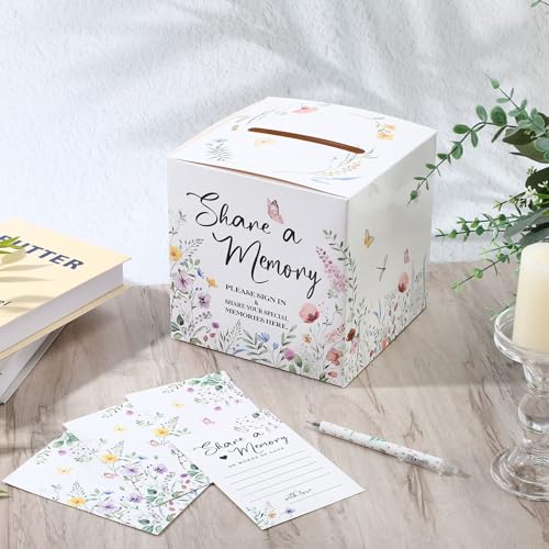 Fainne 50 Pcs Floral Share a Memory Cards with Celebration of Life Box Funeral Advice Cards Thank You Sympathy Holder Box Decor for Guest Funerals Memorial Service Farewell Remembrance Party Supplies - style: Foral