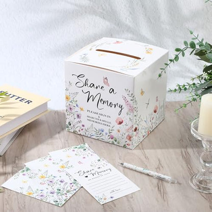 Fainne 50 Pcs Floral Share a Memory Cards with Celebration of Life Box Funeral Advice Cards Thank You Sympathy Holder Box Decor for Guest Funerals Memorial Service Farewell Remembrance Party Supplies - style: Foral