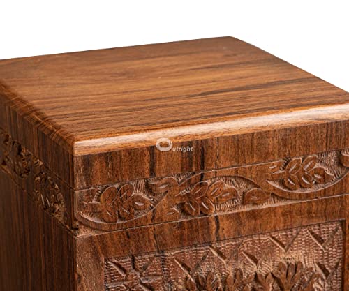 Outright Cremation Urns for Adult Human Ashes - Adult Large Wooden Urn Handcrafted for Funeral and Burial - Tree of Life Memorial Burial for Male and Female (Natural, L, 6.25 x 6.25 x 11.25 inches)