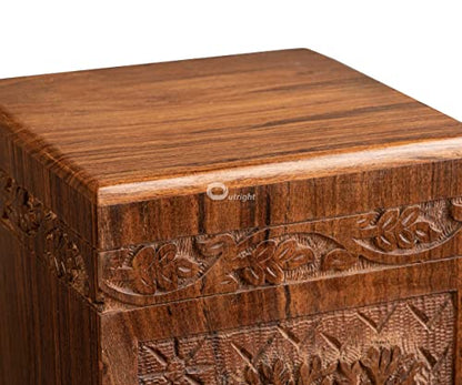 Outright Cremation Urns for Adult Human Ashes - Adult Large Wooden Urn Handcrafted for Funeral and Burial - Tree of Life Memorial Burial for Male and Female (Natural, L, 6.25 x 6.25 x 11.25 inches)