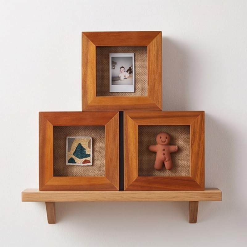 3x3 Tiny Shadow Box Frame, Acacia Wood, Acrylic Front, Brown | Solid acacia wood, clear acrylic front, linen pin board, 0.6-inch depth; for mini photos, pins, coins, flowers and keepsakes - size: 3x3
