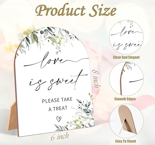 Greenery Love is Sweet Sign, Wedding Ceremony Signs, 6 x 8 Inch Arch Wooden Tabletop Sign with Stand, Wedding Reception Decoration Supplies (PZ05) - color: Love is Sweet