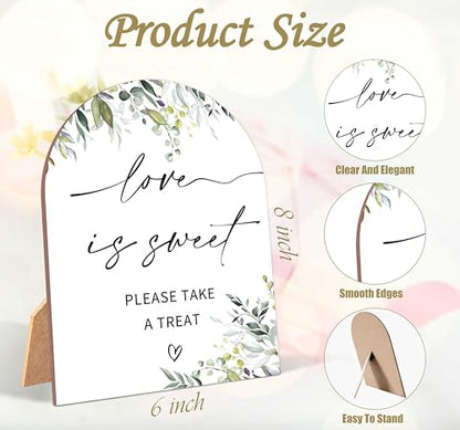 Greenery Love is Sweet Sign, Wedding Ceremony Signs, 6 x 8 Inch Arch Wooden Tabletop Sign with Stand, Wedding Reception Decoration Supplies (PZ05) - color: Love is Sweet