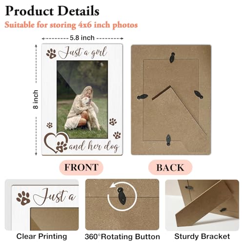 Just A Girl And Her Dog Picture Frame, Dog Memorial Photo Frame for Pet Lovers Friends, Dogs Lover Gifts 4x6 Wooden Picture Frames, Home Bedroom Office Shelf Table Decor -027 - style: Just A Girl And Her Dog