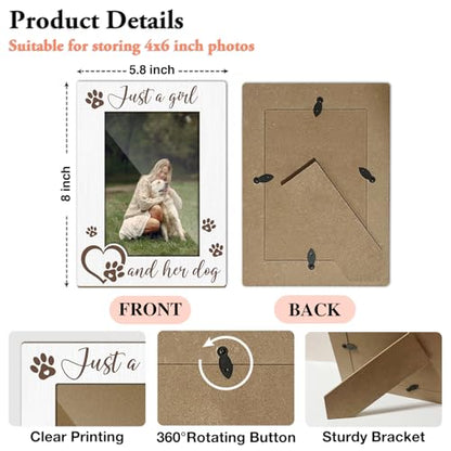 Just A Girl And Her Dog Picture Frame, Dog Memorial Photo Frame for Pet Lovers Friends, Dogs Lover Gifts 4x6 Wooden Picture Frames, Home Bedroom Office Shelf Table Decor -027 - style: Just A Girl And Her Dog
