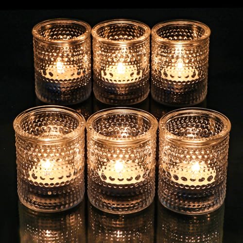 6 Pack Glass Votive Candle Holders Clear Tealight Holder Bulk for Wedding | Preventing Heat-Induced Cracks, Accommodate Most Candles, Lead-Free Glass Material, Decorative, Ideal for Weddings&Parties