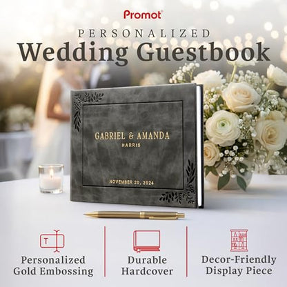 Personalized Hardcover Wedding Guestbook (Gray) | Elegant Wedding Keepsake Design, Premium Hardcover Construction, Smooth Lined Writing Pages, Perfect for Cherished Messages - color: Gray