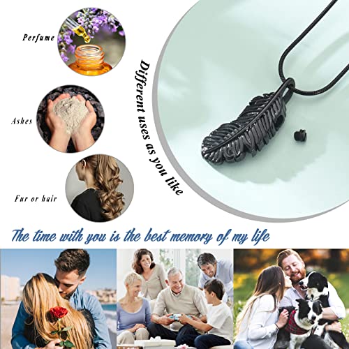 Cremation Jewelry Feathers Urn Necklace for Ashes Stainless Steel Memorial Keepsake Pendant for Women Men - color: Black