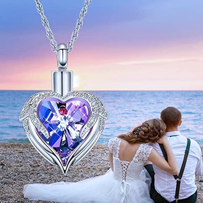 shajwo Angel Wing Heart Urn Necklace for Ashes - color: Silver-Purple