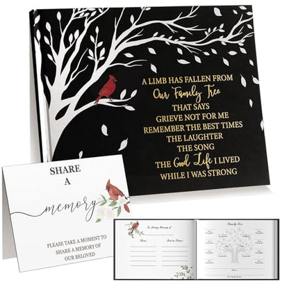 Cardinal Funeral Guest Book for Memorial Service, Memorial Sign in Book | 320 Entries, Table Sign Card Included, Gold Stamping, Twill-Textured Paper Cover, Celebration of Life Keepsake, 9x7.5" - color: Cardinal