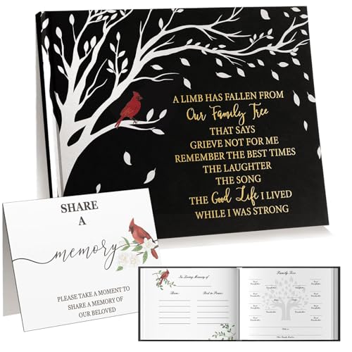 Cardinal Funeral Guest Book for Memorial Service, Memorial Sign in Book | 320 Entries, Table Sign Card Included, Gold Stamping, Twill-Textured Paper Cover, Celebration of Life Keepsake, 9x7.5" - color: Cardinal
