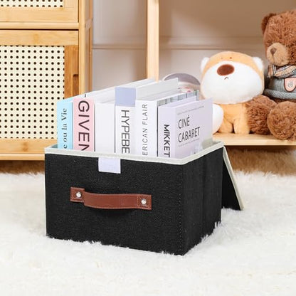 ANMINY Fabric Storage Box Bins with Lids, Black, 10"x8"x7" - color: Black, size: Small (Pack of 1)