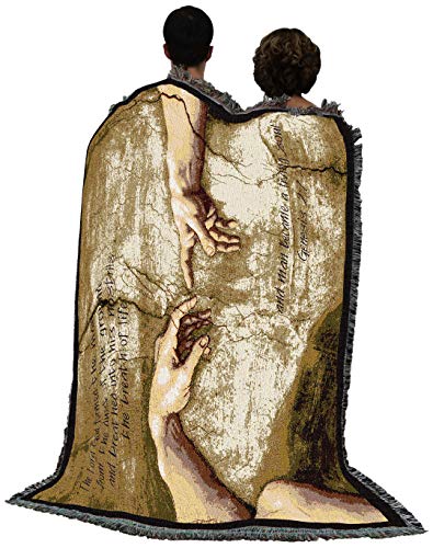 Pure Country Weavers Hands of God & Adam Blanket - Michelangelo Sistine Chapel Creation of Adam - Scriptures - Genesis 2:7 - Religious Gift Tapestry Throw Woven from Cotton - Made in the USA (72x54) - color: Genesis 2:7