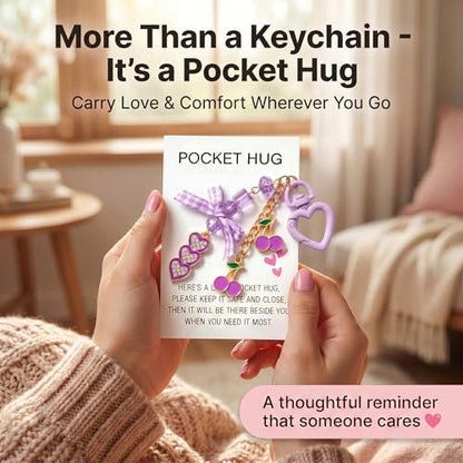 YOJO Pocket Hug Keychain, Love Keychain with Positive Affirmation Card, Emotional Support, Inspirational Gift - color: Diamond Purple