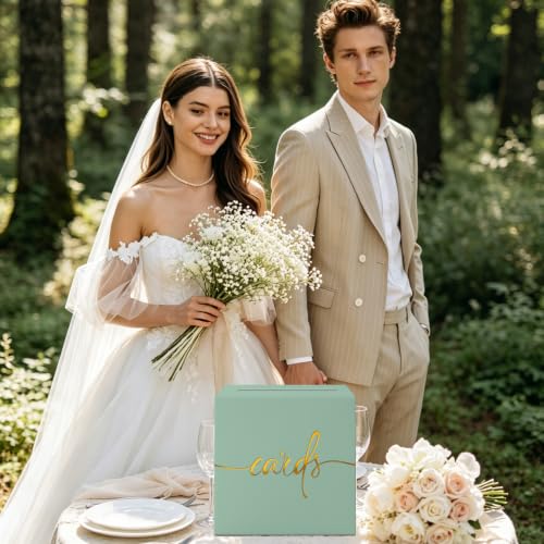 Sage Green Card Box with Gold Foil Design, Paperboard 8.7" Gift Card Holder for Wedding Graduation Birthday Party Reception Retirement Anniversary Bridal & Baby Shower - color: Sage Green Card Box with Gold Foil, size: 8.7×8.7×8.7Inch(1 Pack)
