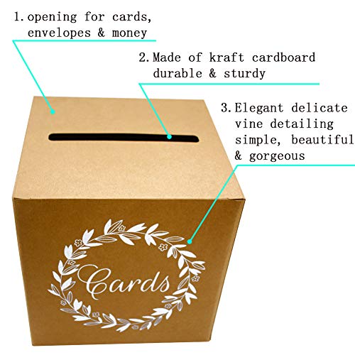 KALEFO Kraft Wedding Card Box for Reception Tables | Cardboard post box collects cards and envelopes at weddings, showers, anniversaries and reception gift tables
