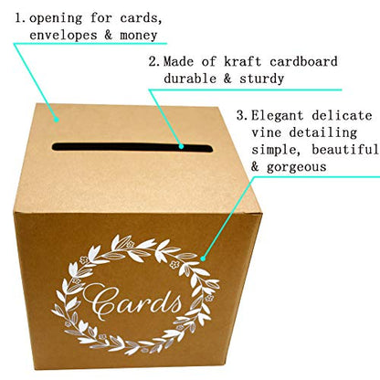 KALEFO Kraft Wedding Card Box for Reception Tables | Cardboard post box collects cards and envelopes at weddings, showers, anniversaries and reception gift tables