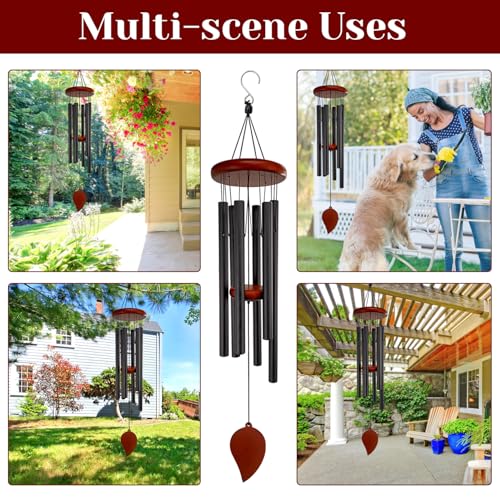 Small Wind Chimes for Outside, Wind Chimes Outdoor with 6 Tuned Tubes, Memorial WindChimes for Garden, Patio and Home - size: 26" BKLeaf