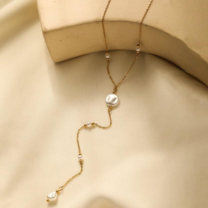 Silver/Gold Plated Angel Wing Pendant Necklace for Women Men | 18K Gold Guardian Angel Wings Feather Necklace Stainless Steel Simple Minimalist Necklaces Birthday Christmas Jewelry Gifts - color: Pearl Gold Y Necklace