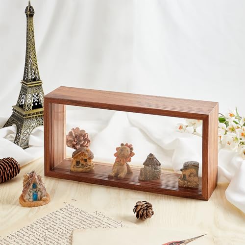 OLYCRAFT 10.2x5x2.4 Inch Rectangle Shadow Box Wood Shadow Box Display Case Shadow Box Frame with Double Sided Clear Acrylic Window for Dried Flowers Leaves Specimen - Walnut Brown - color: Walnut Brown