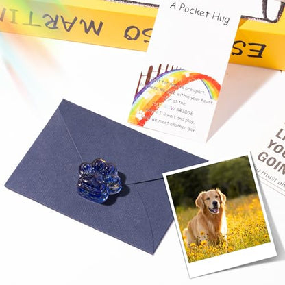 EYxsaxenk Loss of Pet Sympathy Gift - Blue Gold Foil Mini Paw Pocket Hug and Rainbow Bridge Memorial Card Envelope Remembrance Gift for Loss of Dog Cat Sympathy Favor Pet Lover Adult Stress Relief Toy - color: Blue + Rainbow Card