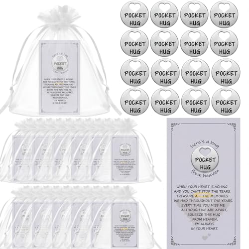 Huquary 60 Set Funeral Favors Angel Pocket Hug from Heaven Poem Gift Angel Prayer Cards Memorial Sign and Organza Bags for Funeral Church Prayer Party Return Token Keepsake (Metal) - style: Pocket Hug