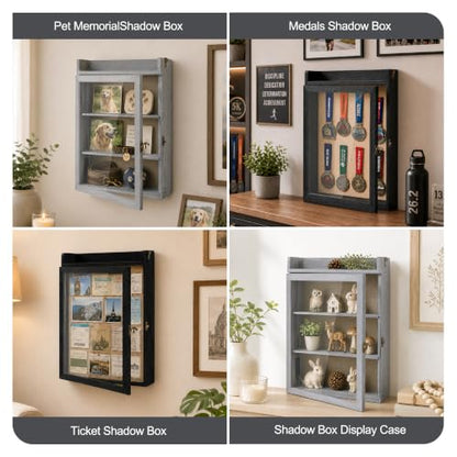 11x16 Dog Memorial Shadow Box Frame with Shelves, Grey - color: Standard Grey