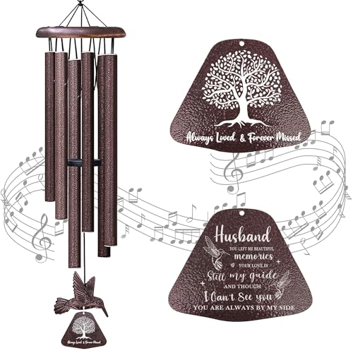 Sympathy Wind Chimes for Loss of Husband, Memorial Gifts for Loss of Husband 32" Wind Chimes, Windchimes in Memory of Hubby, Unique Lover Bereavement Grieving Gift Ideas for Lost Him - color: Loss of Husband-brown