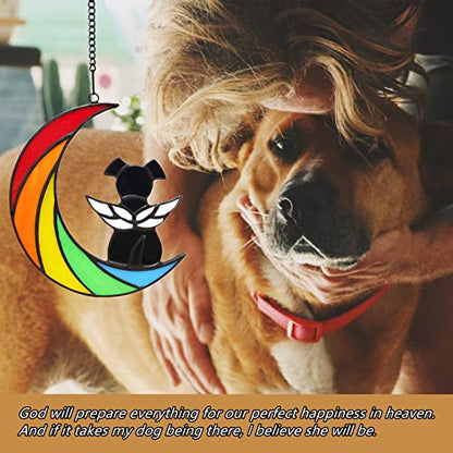 Stained Glass Rainbow Bridge Dog Memorial Gifts for Loss of Dog Sympathy Remembrance Suncatcher, Angel Wings Pet Loss Bereavement Gifts in Memory of Pet Passing Away Window Hanging. - color: Rainbow - B