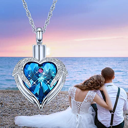 shajwo Angel Wing Heart Urn Necklace for Ashes - color: Silver-Blue