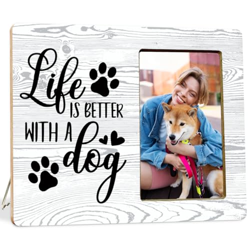 Life Is Better With A Dog Wood Photo Frame, Memorial Picture Frame for Pet Lovers - color: Dog