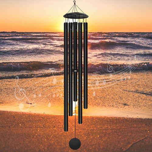 65" Extra Large Wind Chimes for Outside, Deep Tone Black | Big Windchimes Outdoors Rich Resonance Peaceful Atmosphere, Ideal for Porch Garden Patio Decor, Retirement Memorial Gifts - size: black