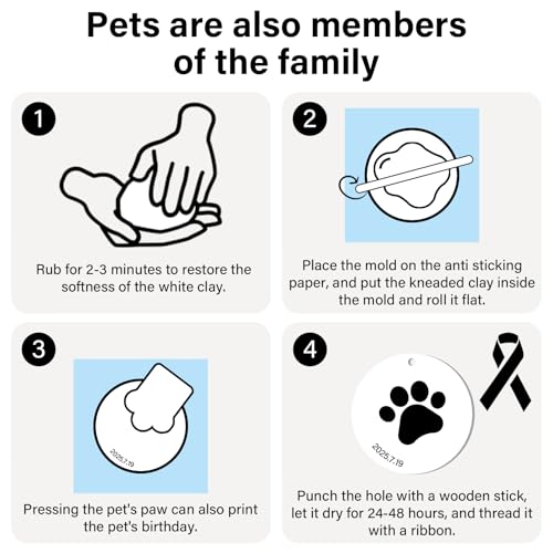 Baby & Pet Handprint Footprint Paw Print Keepsake Kit – Non-Toxic Air-Dry Clay, Makes 2 Ornaments, Perfect for Twins, Newborn, Dogs, Cats, Baby Shower, New Mom & Pet Memorial Gifts